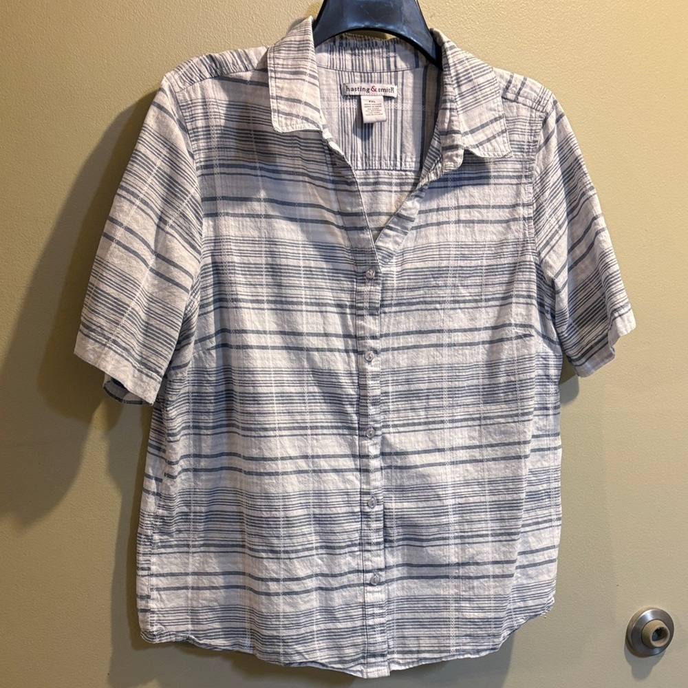 Women's Blue Striped Button Down Shirt